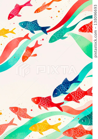 A fantastical Japanese-style background image featuring carp streamers, perfect for Children's Day or summer celebrations. 138096693