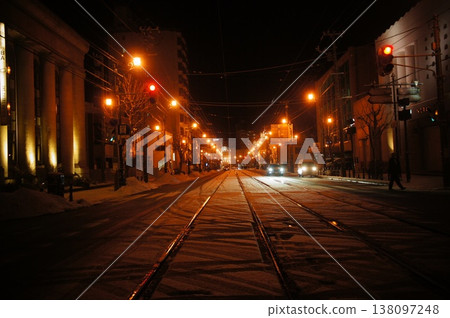 Hakodate streetcar tracks at night Hakodate streetcar tracks at night 138097248