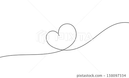 A single-stroke line drawing of a heart. A design in which a single black thread spins into a large heart. A symbol of love in the background. A single-stroke line drawing of a heart. A design in which a single black thread spins into a large heart. A symbol of love in the background. 138097334