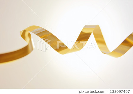 Gold ribbon, wave pattern, white background, decorative, copy space. 138097407