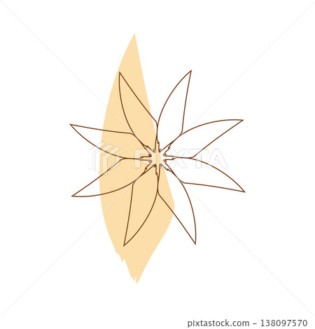 Modern abstract floral design features a single flower with eight sharp petals. Some petals show a light brown fill. Modern abstract floral design features a single flower with eight sharp petals. Some petals show a light brown fill. 138097570