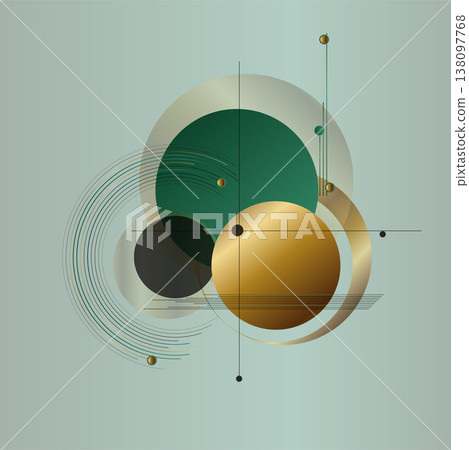 Golden and green geometric circles abstract minimal background 138097768