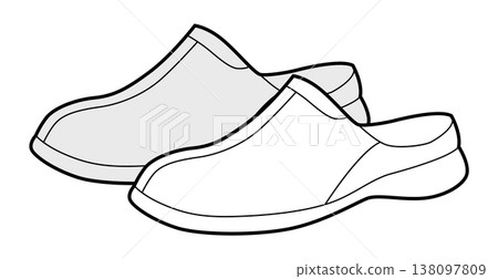 Clog sandal shoe women sketch pair. Closed toe rubber sandal for casual summer outfit beach walk. Technical fashion  138097809