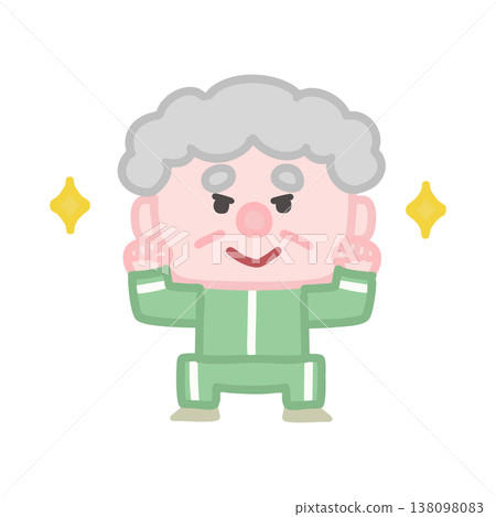 一組可愛的插圖，描繪了穿著運動服鍛鍊的老年男性。 138098083