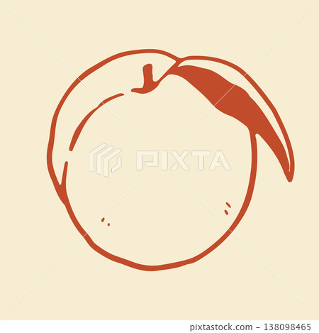 Minimalist vector graphic of a whole peach with a small leaf. This artistic hand drawn fruit sketch works well for natural product labels and kitchen interior decor 138098465