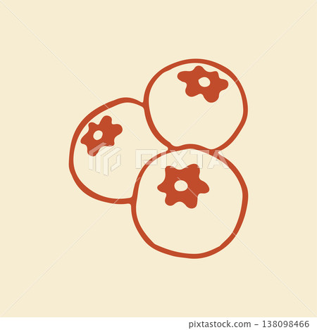 Hand drawn vector illustration of three ripe blueberries. Minimalist red line art icon of sweet summer berries for healthy smoothie bar and dessert design 138098466