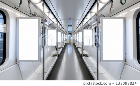 無人駕駛列車內懸掛式廣告的正面模型。 138098824