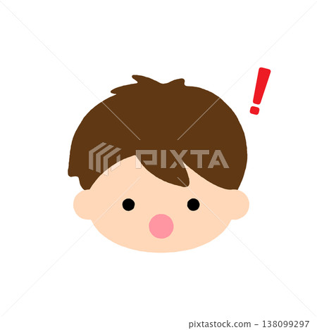 驚訝男孩表情圖示 | 可愛的兒童插畫 - 簡潔的表情和驚訝的情緒素材 138099297