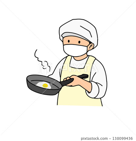 學校午餐工作人員在煎鍋裡烹飪的插圖（廚師，烹飪，廚房） 138099436