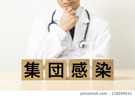 A doctor grapples with a block labeled "cluster infection." A doctor grapples with a block labeled "cluster infection." 138099832