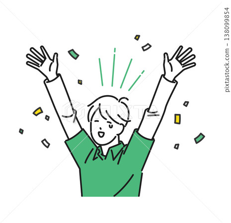 Illustration material: A young male caregiver raising both hands in joy Illustration material: A young male caregiver raising both hands in joy 138099854