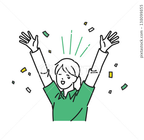 Illustration material: A young female caregiver raising both hands in joy 138099855