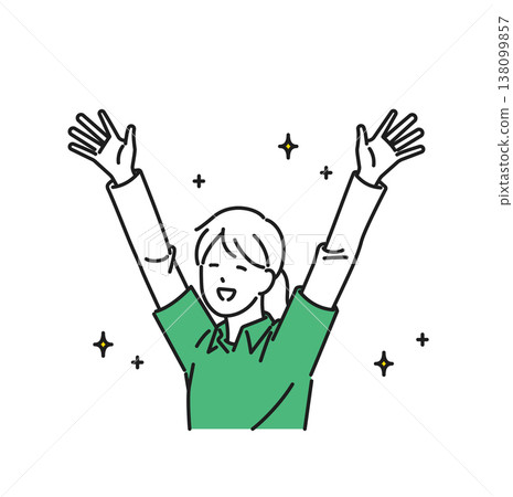 Illustration material: A young female caregiver raising both hands in joy Illustration material: A young female caregiver raising both hands in joy 138099857