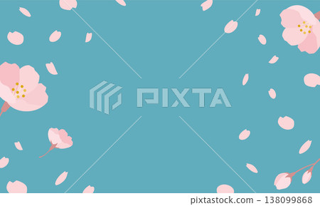 Beautiful cherry blossoms in pastel colors against a blue background frame, with petals fluttering down. Simple and natural vector material. Beautiful cherry blossoms in pastel colors against a blue background frame, with petals fluttering down. Simple and natural vector material. 138099868