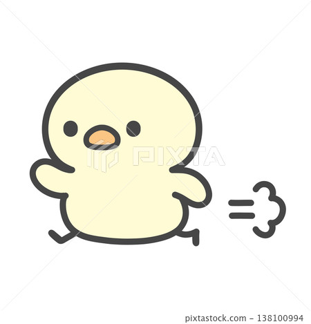 A hand-drawn illustration of a cute chick running quickly. 138100994