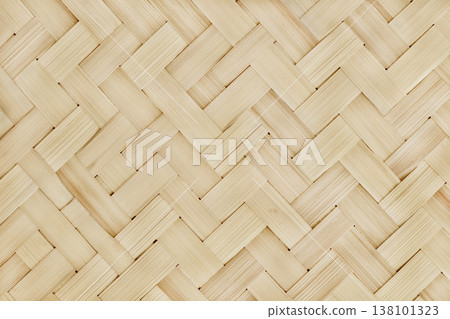 Old bamboo weaving pattern, woven rattan mat texture for background and design art work. 138101323