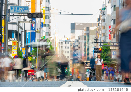 Shinjuku pedestrian zone overflowing with foreign tourists 138101446