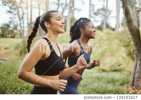 Running team, fitness and women in forest with cardio, athlete and support for sports and health. Exercise friends, diversity and runner club, health and training for race outdoor with workout Running team, fitness and women in forest with cardio, athlete and support for sports and health. Exercise friends, diversity and runner club, health and training for race outdoor with workout 138101627