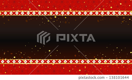 Japanese pattern background at the top and bottom of a black background_copy space 138101644