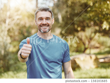 Senior man, portrait and thumbs up in nature for fitness, training or outdoor workout achievement. Mature male person, athlete or runner smile with like emoji, yes sign or OK in success for exercise Senior man, portrait and thumbs up in nature for fitness, training or outdoor workout achievement. Mature male person, athlete or runner smile with like emoji, yes sign or OK in success for exercise 138101685