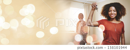 Portrait, mockup or black woman with house key in new home for investment, property or real estate. Couple, bokeh or African man with a happy person in apartment with loan success, goal or security Portrait, mockup or black woman with house key in new home for investment, property or real estate. Couple, bokeh or African man with a happy person in apartment with loan success, goal or security 138101944