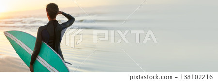 Water, sports and back of woman surfer at a beach with surfboard for training, freedom or adventure on ocean mockup. Surfing, exercise and rear view of female athlete at the sea for workout or hobby Water, sports and back of woman surfer at a beach with surfboard for training, freedom or adventure on ocean mockup. Surfing, exercise and rear view of female athlete at the sea for workout or hobby 138102216