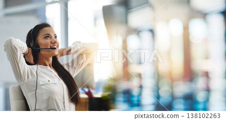 Business, woman or stretching in call center for relax, creative idea or consulting with bokeh or smile. Professional, employee and customer support or service with ideas, inspiration or agent advice Business, woman or stretching in call center for relax, creative idea or consulting with bokeh or smile. Professional, employee and customer support or service with ideas, inspiration or agent advice 138102263
