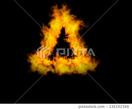 Triangle fire, heat and light on black background with texture, pattern and burning energy sign. Flame, fuel and flare isolated on dark wallpaper design, explosion at bonfire or thermal power symbol. Triangle fire, heat and light on black background with texture, pattern and burning energy sign. Flame, fuel and flare isolated on dark wallpaper design, explosion at bonfire or thermal power symbol. 138102568
