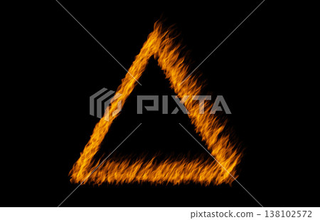 Triangle flame, heat and light on black background with texture, pattern and burning energy sign. Fire, fuel and flare isolated on dark wallpaper design, explosion at bonfire or thermal power symbol. Triangle flame, heat and light on black background with texture, pattern and burning energy sign. Fire, fuel and flare isolated on dark wallpaper design, explosion at bonfire or thermal power symbol. 138102572