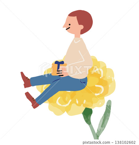 父親節插畫，描繪了一位父親和鮮花 138102602