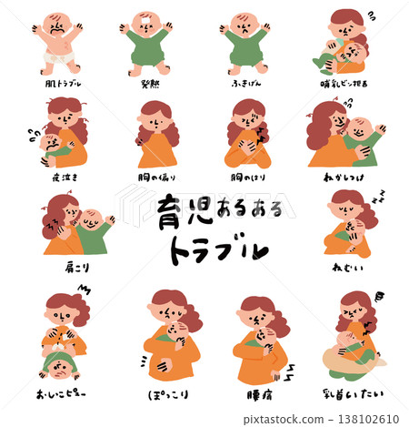 Illustrations of common parenting troubles Illustrations of common parenting troubles 138102610