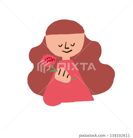 An illustration of a mother holding a carnation. 138102611