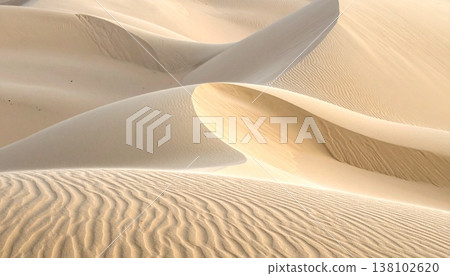 An abstract desert background where elegant curves and wind patterns overlap, illuminated by soft sunlight. 138102620