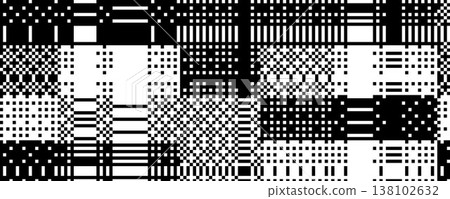 Glitch pixel grunge texture. Black and white dither pattern wallpaper. 8 bit abstract glitched distorted background. Retro bitmap distressed video game backdrop. Vector rippled pixelated screen 138102632
