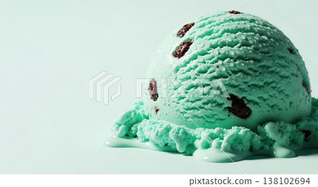 Studio photoshoot of mouthwatering mint ice cream; includes space for advertising copy for a refreshing summer dessert. Studio photoshoot of mouthwatering mint ice cream; includes space for advertising copy for a refreshing summer dessert. 138102694