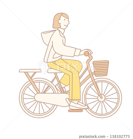 A gentle vector illustration showing the side profile of a woman riding a bicycle. 138102773