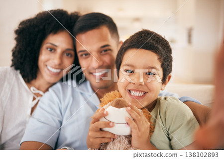 Home, mother or kid with father in selfie to bond or relax in a happy family with parents or smile. Picture, photo portrait or dad by mom or child in house with trust, support or love on social media Home, mother or kid with father in selfie to bond or relax in a happy family with parents or smile. Picture, photo portrait or dad by mom or child in house with trust, support or love on social media 138102893