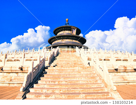 Cumulonimbus clouds hanging over the Temple of Heaven Park in Beijing 138103214