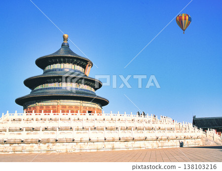 Balloon composition floating above the Temple of Heaven Park in Beijing Balloon composition floating above the Temple of Heaven Park in Beijing 138103216