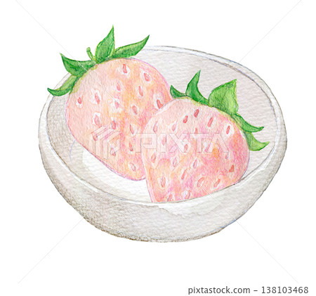 水彩插畫，手繪插畫，白草莓 138103468