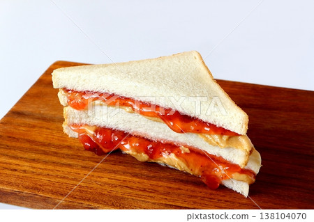 Peanut butter and jelly sandwich on a white background 138104070