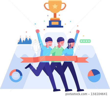 Business Team Crossing Finish Line Together and Celebration Business Team Crossing Finish Line Together and Celebration 138104641