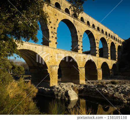 Famous landmark Roman Bridge Pont du Gard in southern France 138105138