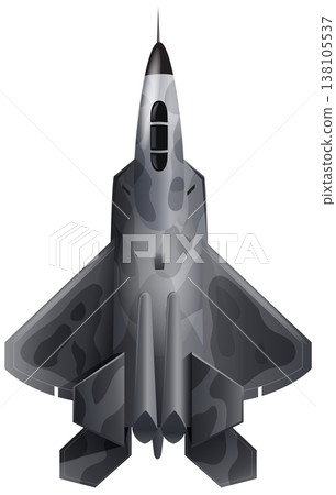 Top Down View of a Camouflaged Modern Military Fighter Jet Top Down View of a Camouflaged Modern Military Fighter Jet 138105537