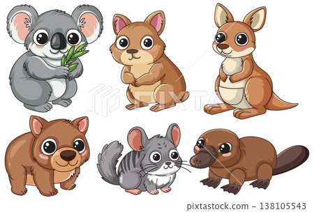 Collection of Cute Australian Animals in Cartoon Vector Style Collection of Cute Australian Animals in Cartoon Vector Style 138105543