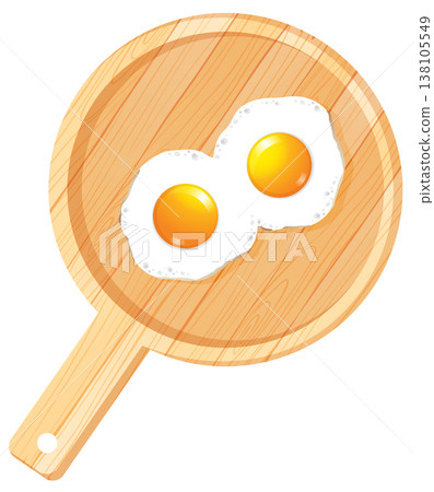 Two Fried Eggs on Wooden Cutting Board Illustration Two Fried Eggs on Wooden Cutting Board Illustration 138105549