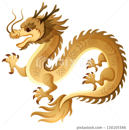Golden Chinese Zodiac Dragon Vector Illustration on White Background Golden Chinese Zodiac Dragon Vector Illustration on White Background 138105566