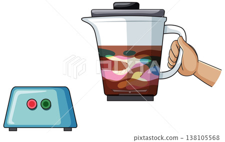 Hand Holding Blender Jar with Colorful Ingredients 138105568