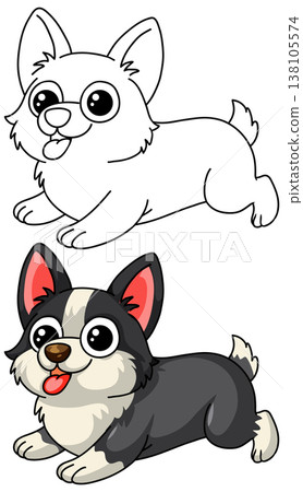 Cute Corgi Dog Cartoon Illustration and Coloring Page Outline Cute Corgi Dog Cartoon Illustration and Coloring Page Outline 138105574