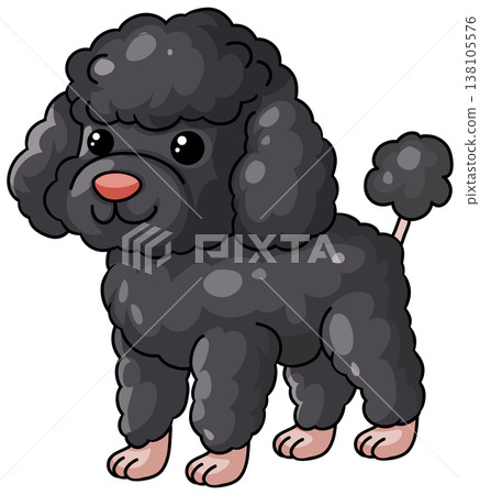 Cute Black Poodle Puppy Vector Illustration Standing on White Background Cute Black Poodle Puppy Vector Illustration Standing on White Background 138105576